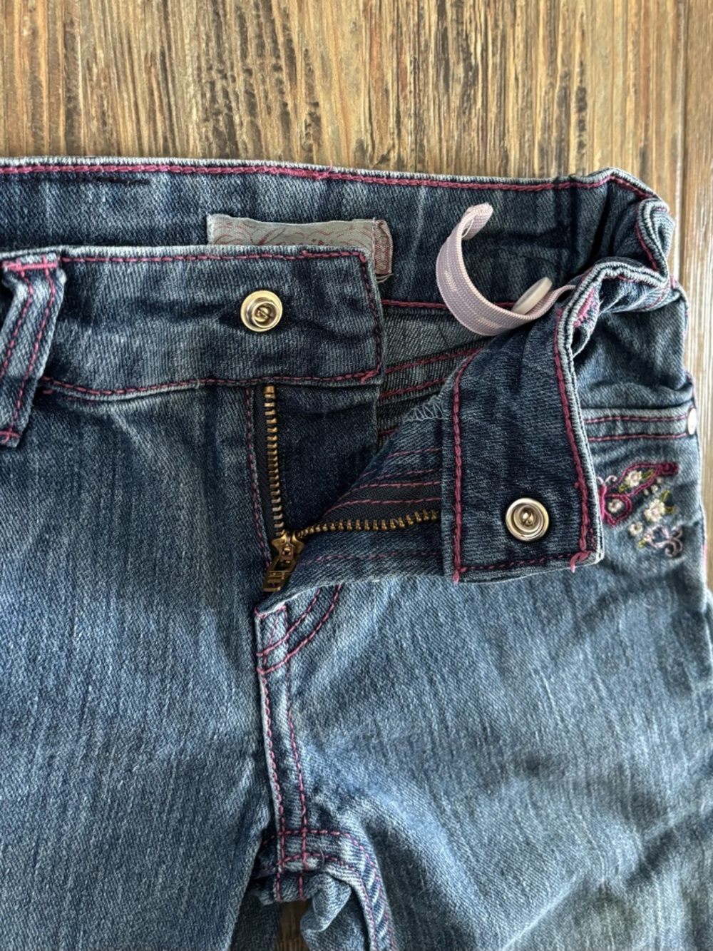 Levis Blue Denim Jeans Girls 3T Pink Stitching Crisscross Butterfly Embroidered - Picture 10 of 11